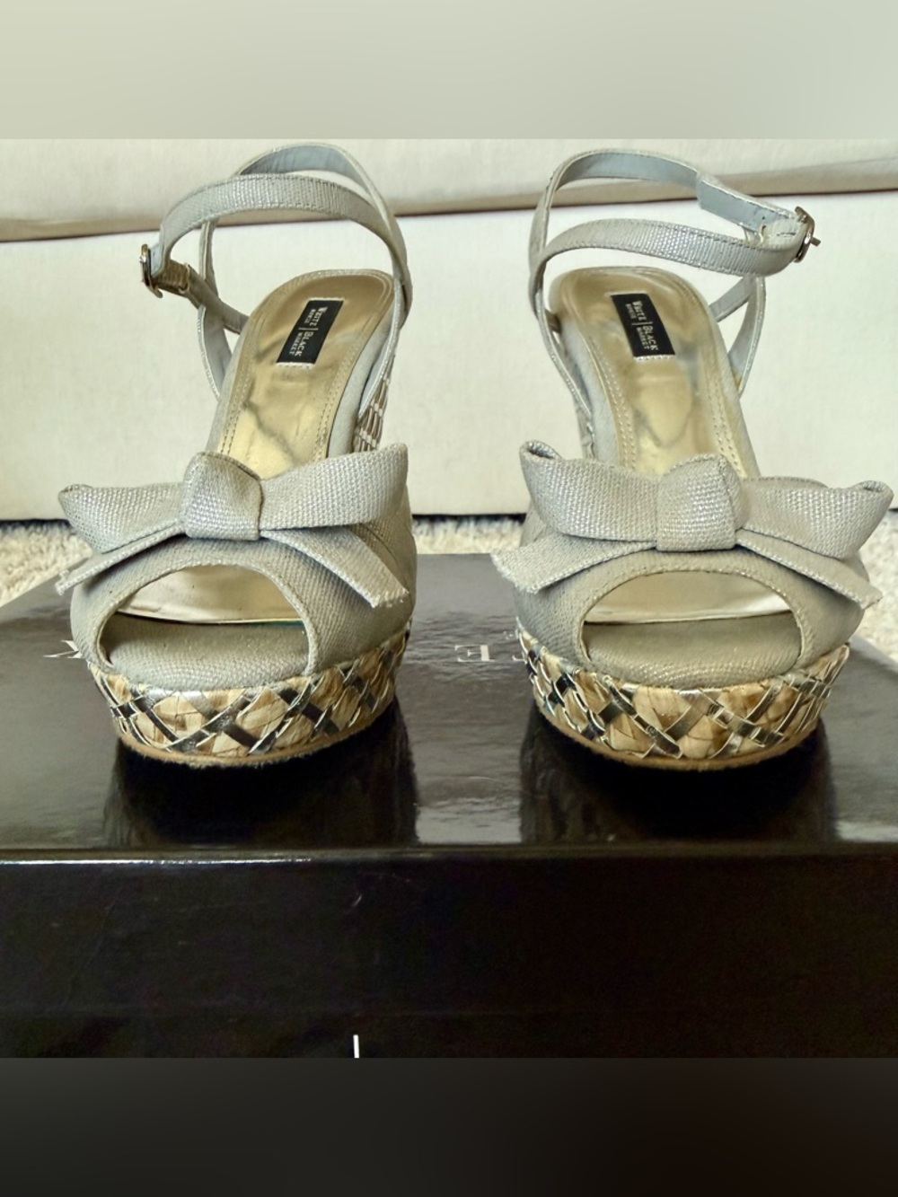 White House Black Market Silver-Tone Woven Sophie Wedge Sandals - Picture 4 of 9